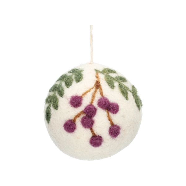 Weihnachtskugel, violette beeren, filz, ø 6 cm