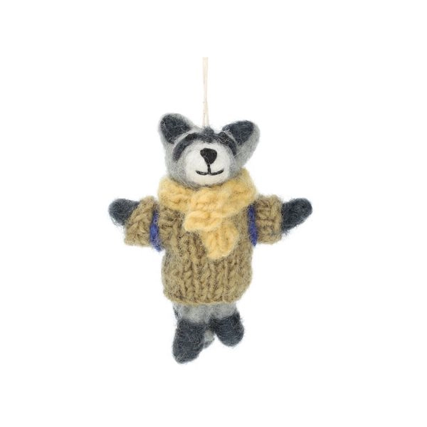 Anhänger, waschbär mit nachwuchs, filz