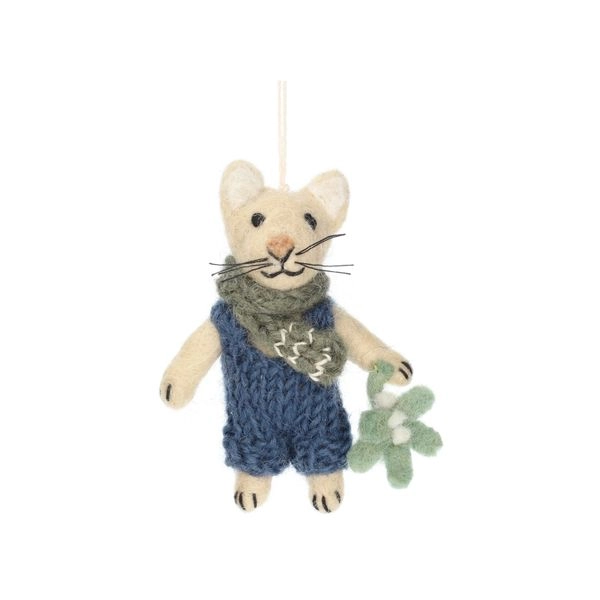 Anhänger maus mit zweig, filz