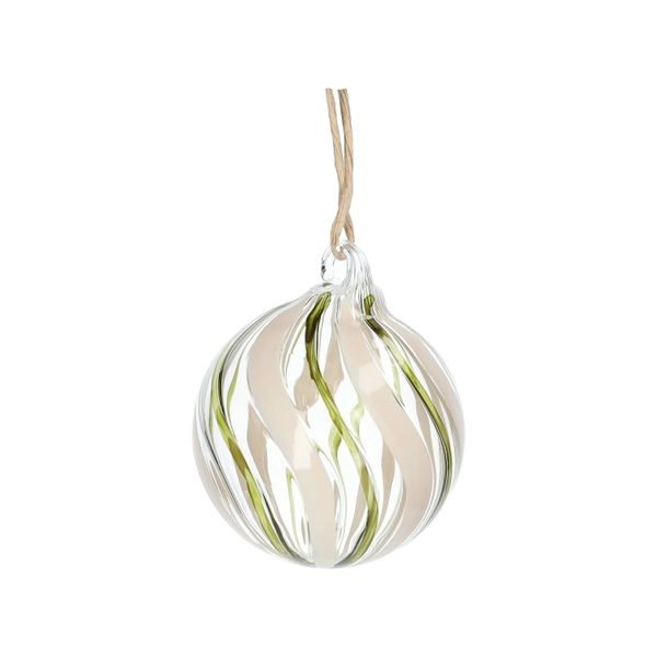 Weihnachtskugel gedrehte streifen, glas, grün/weiß, 5 cm