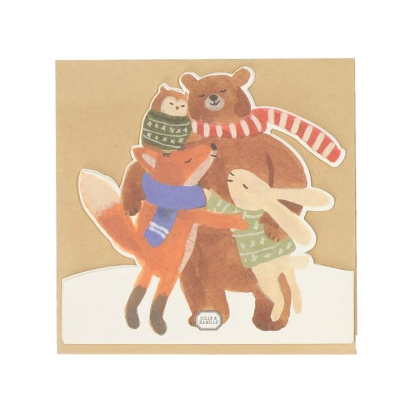 Weihnachtskarte mit umschlag, gruppenumarmung tiere