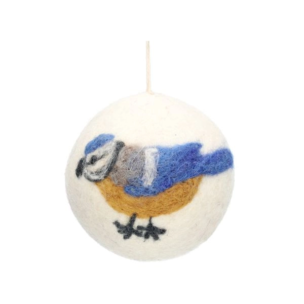 Weihnachtskugel mit blaumeise, filz, ø7 cm