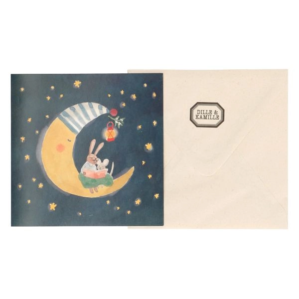 Weihnachtskarte mit umschlag, quadratisch, mond mit hase