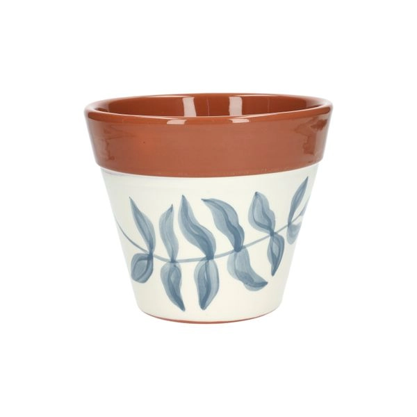 Blumentopf, terrakotta, blaues blattmotiv, ø 17 cm