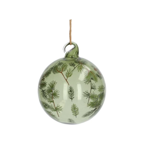 Weihnachtskugel mit tannenzweigen, glas, grün, ø 8 cm