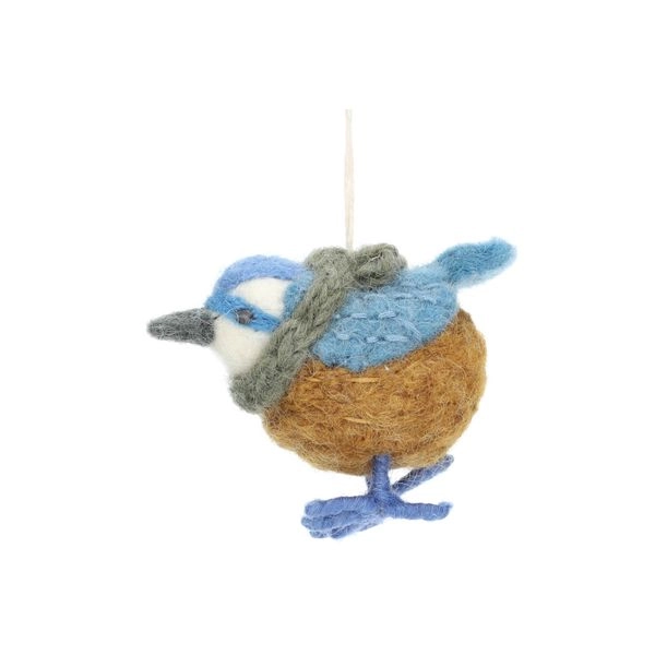 Anhänger, blauer vogel mit schal, filz