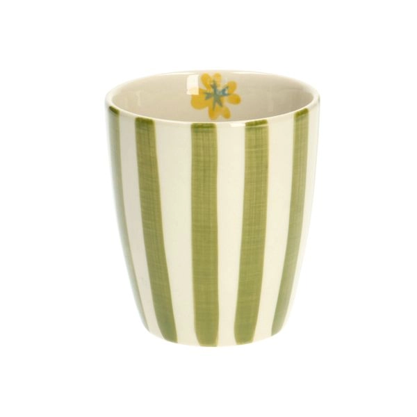 Becher, steingut, grün gestreift, ø 7,5 cm