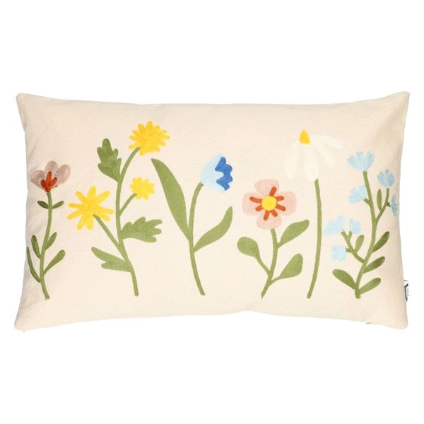 Kissen mit blumen, baumwolle, 30 x 50 cm, offwhite