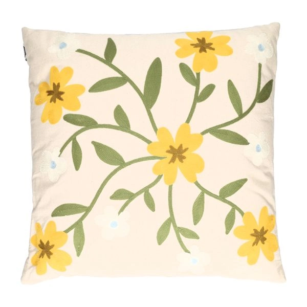 Kissen mit blumen, bio-baumwolle, offwhite, 50 x 50 cm