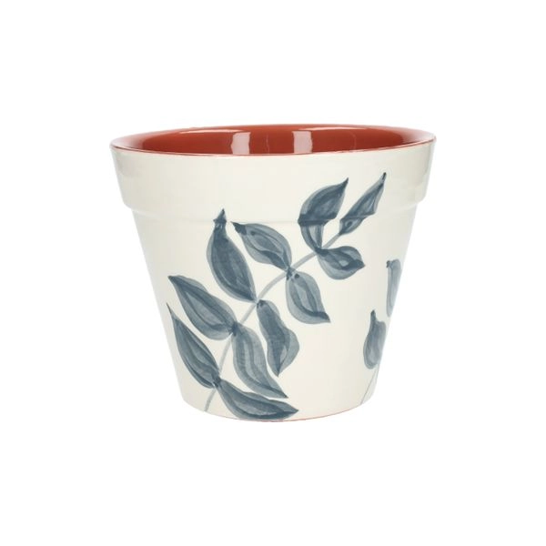 Blumentopf, terrakotta, blaues blattmotiv, ø 19 cm