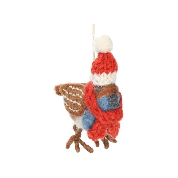 Anhänger, vogel mit mütze und schal, filz