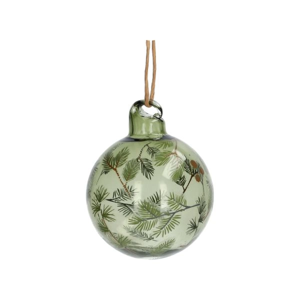Weihnachtskugel mit tannenzweigen, glas, grün, ø 5 cm
