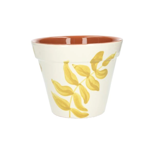 Blumentopf, terrakotta, gelbe blattsilhouette, ø 19 cm