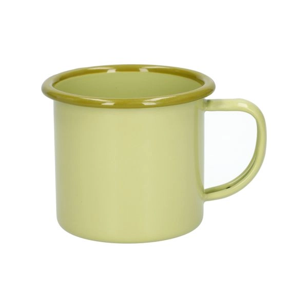 Becher mit henkel, emaille, olivgrün mit hellgrünem rand, ø8 cm