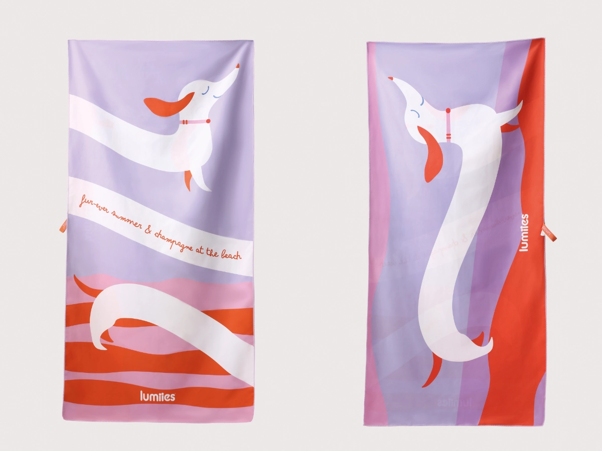 lumiies® Handtuch THE BEACH TOWEL - Dackel Lilac Sunset  Pink, Bunt Badehandtuch | Hundehandtuch | Handtuch mit Dackel | Strandhandtuch