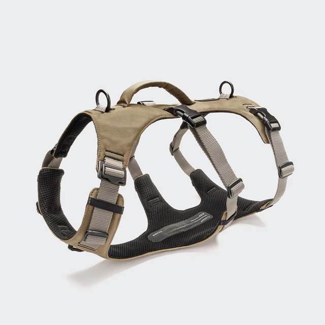 Cloud7 Y Sicherheitsgeschirr AKTIV Khaki/Grey L/XL L/XL Khaki für Welpen | für alle Hunde | verstellbar | gepolstert | ergonomisch | rückenschonend |