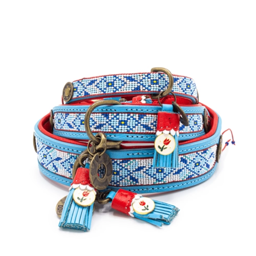 DWAM Halsband Dutchie M Pink Braun Rosa Türkis für Welpen | für alle Hunde | besonderes Halsband | aufwändige Perlenstickerei | Handarbeit | Boho