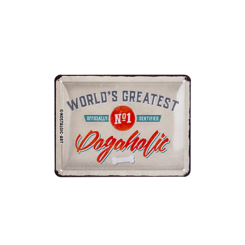 Nostalgic Art Blechschild Dogaholic  Beige, Blau, Rot für Hundehalter | für Hundeliebhaber | tolles Geschenk | Blechschild für die Wohnung | Blechschi