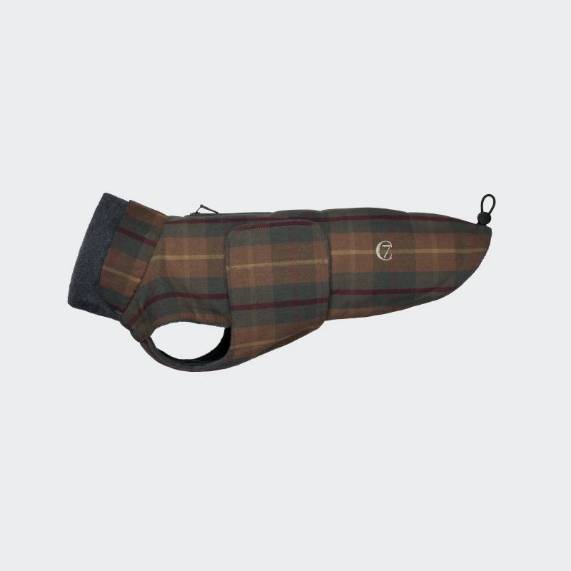 Cloud7 Hundemantel Brooklyn Dackel Waxed Tartan 6 Braun Kariert Gemustert für Dackel | für lange Hunde | für Geschirrträger | mit Klettverschluss | mi