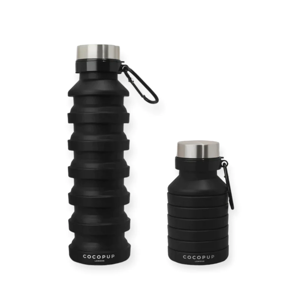 Cocopup London faltbare Wasserflasche  Schwarz für alle Hunde | für Alltagsausflüge | reisen | unterwegs | platzsparend | faltbar | leichtes Material
