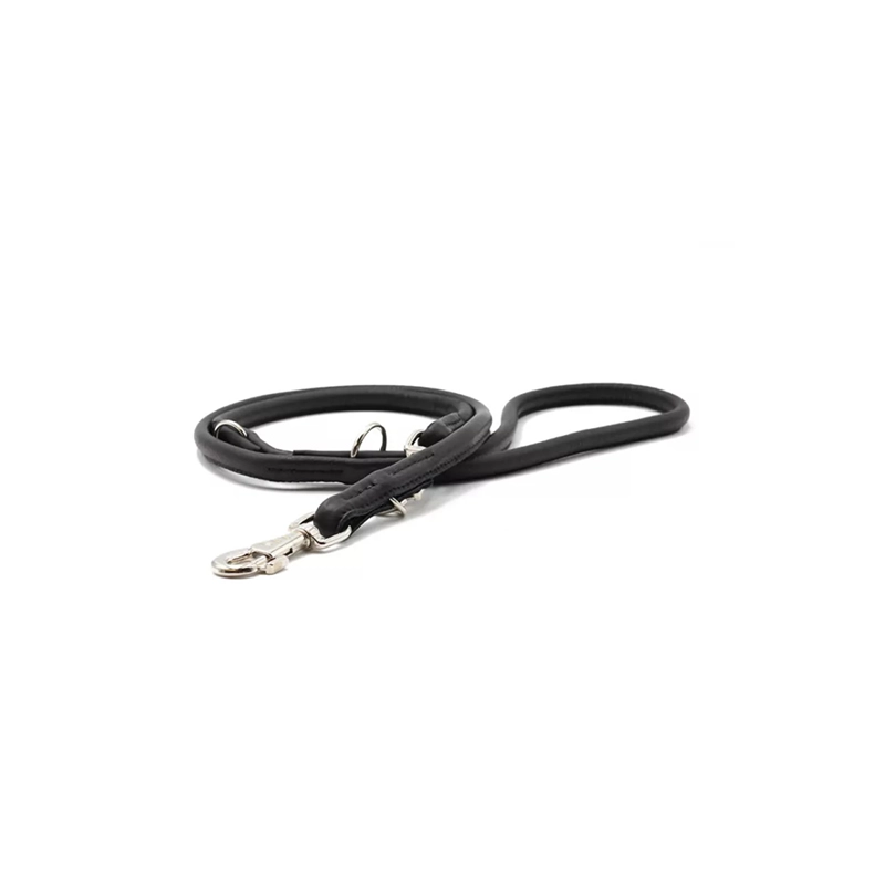 Maul Ledermanufaktur Rundleder-Leine in Schwarz 6mm Silber Schwarz für Welpen | für alle Hunde | hohe Zuglast | verstellbar | weiches Material