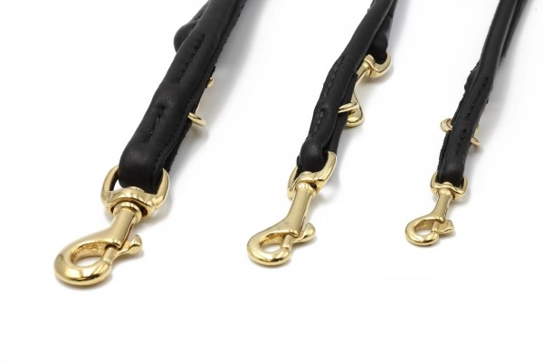 Maul Ledermanufaktur Rundleder-Leine in Schwarz 4mm Gold Schwarz für Welpen | für alle Hunde | hohe Zuglast | verstellbar | weiches Material