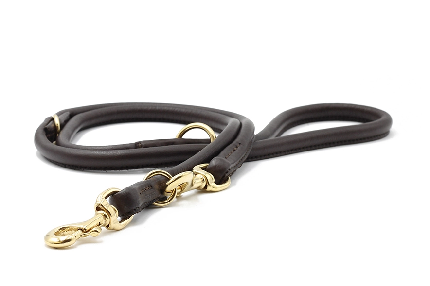Maul Ledermanufaktur Rundleder-Leine in Dunkelbraun 4mm Gold Dunkelbraun für Welpen | für alle Hunde | hohe Zuglast | verstellbar | weiches Material