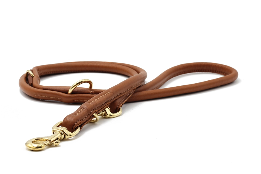 Maul Ledermanufaktur Rundleder-Leine in Cognac 6mm Gold Cognac für Welpen | für alle Hunde | hohe Zuglast | verstellbar | weiches Material