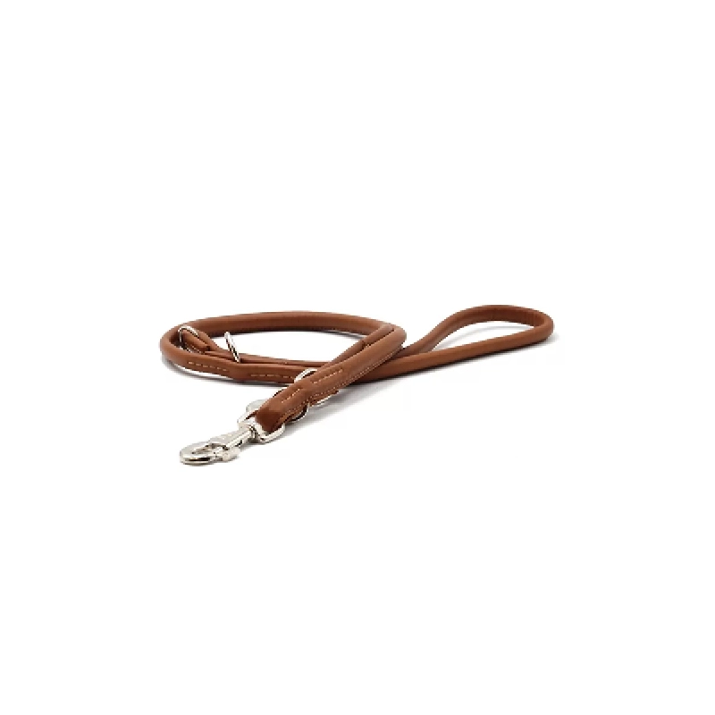 Maul Ledermanufaktur Rundleder-Leine in Cognac 10mm Silber Cognac für Welpen | für alle Hunde | hohe Zuglast | verstellbar | weiches Material