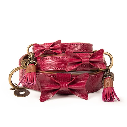 DWAM Halsband Bonnie L Bordeaux für Welpen | für alle Hunde | besonderes Halsband | abnehmbare Schleife | Handarbeit | Boho