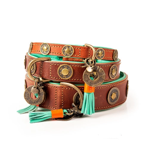 DWAM Halsband Urban L Braun für Welpen | für alle Hunde | besonderes Halsband | aufgesetzte Nieten | Handarbeit | Boho