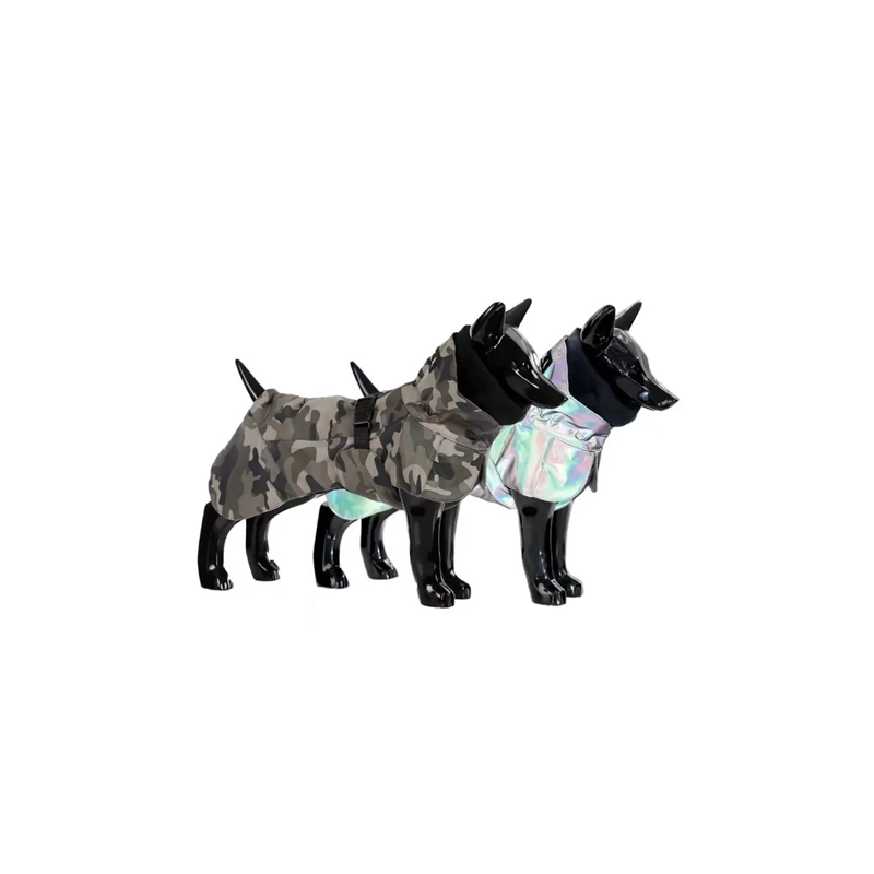 PAIKKA Recovery Regenmantel Camo - reflektierend 20 Oliv Camouflage Gemustert Hundemantel reflektierend | mit Reißverschluss für das Hundegeschirr | f
