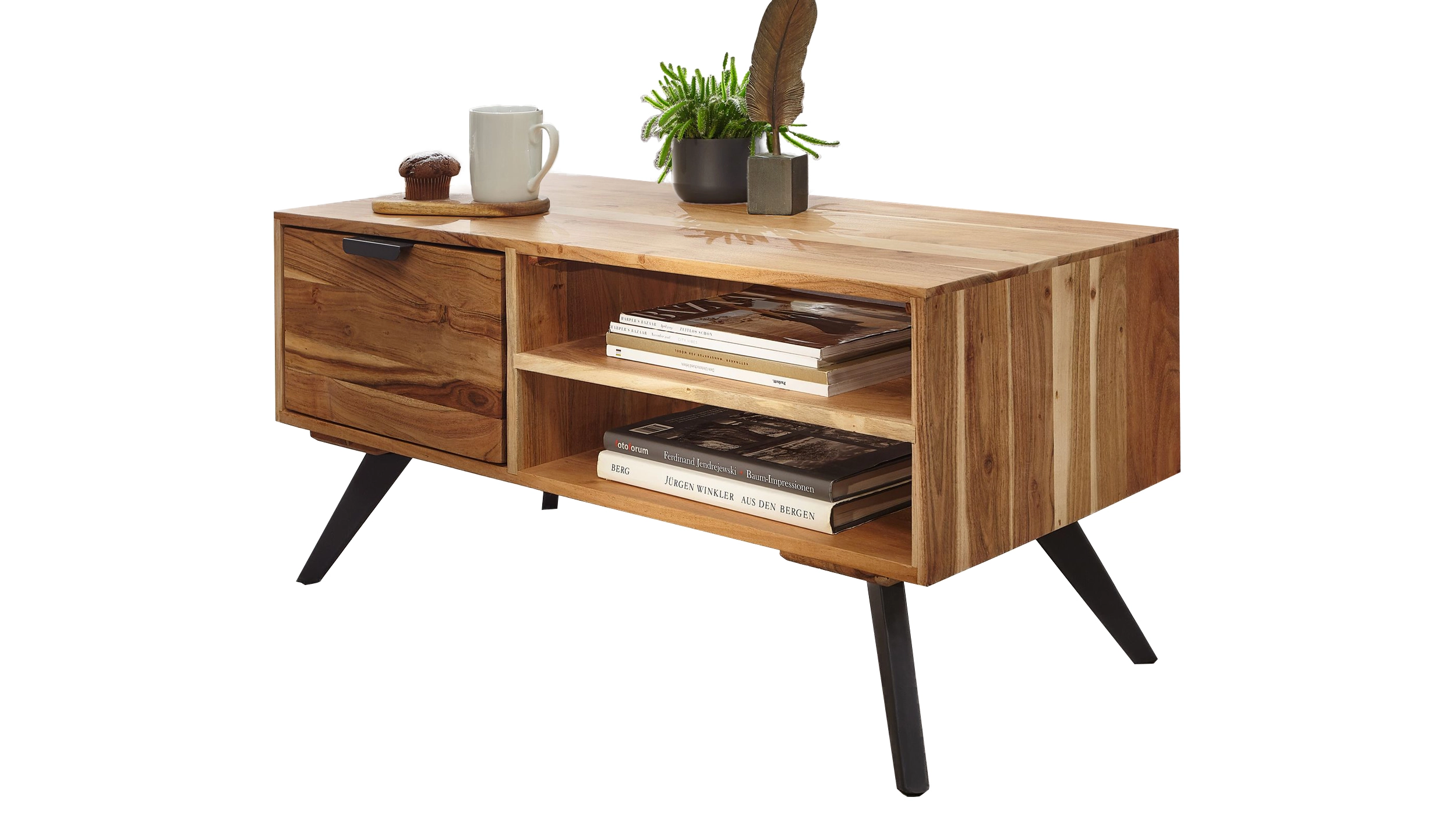 Couchtisch massiv Akazie lackiert - montiert - 95 cm - CAYA