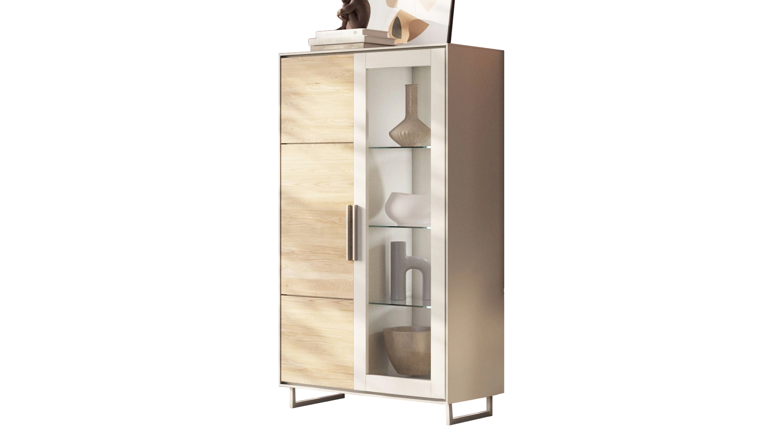 Vitrine mit Glastür Eiche teilmassiv geölt Breite 102 cm - KAI