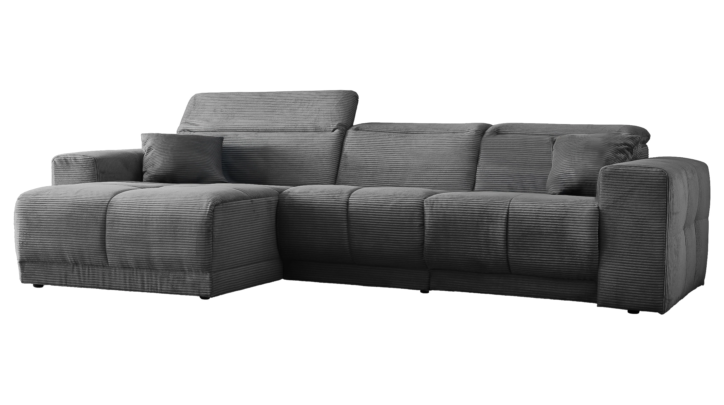 Ecksofa Cord grau 302 x 167 cm mit Relaxfunktion - OT links - TONI