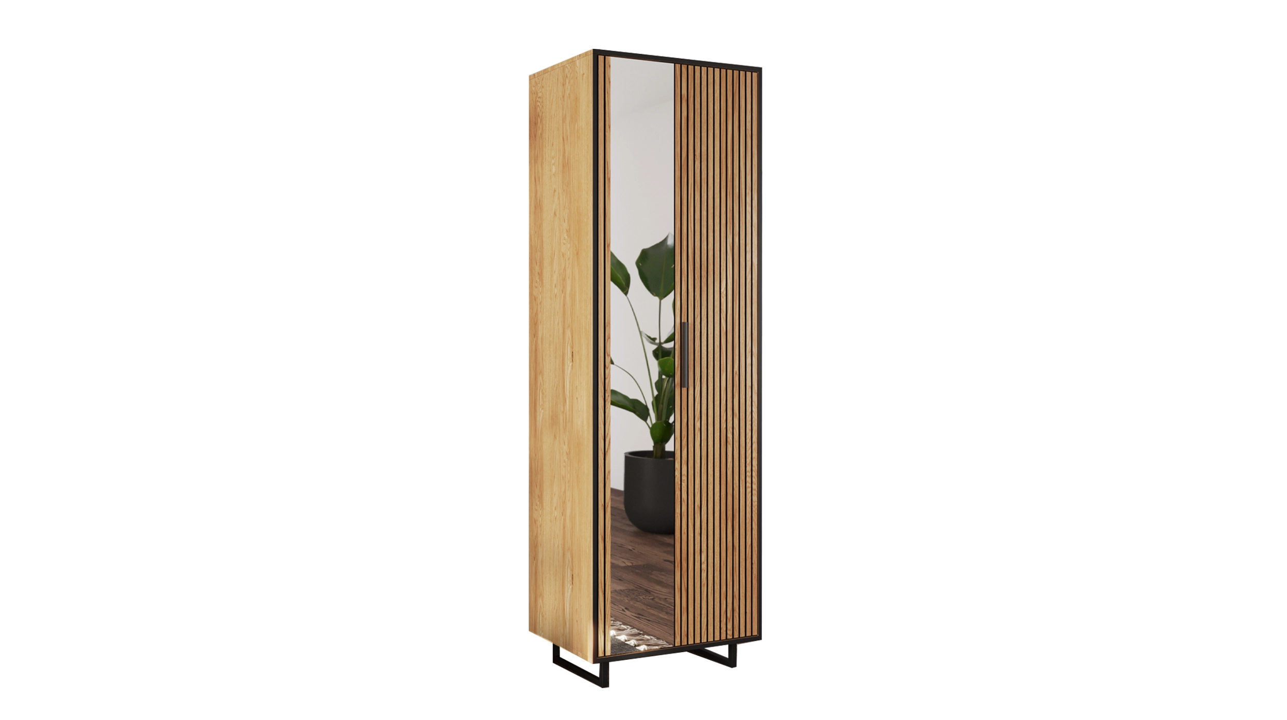 Garderobenschrank mit Spiegel Eiche teilmassiv geölt 70 cm - BELLA