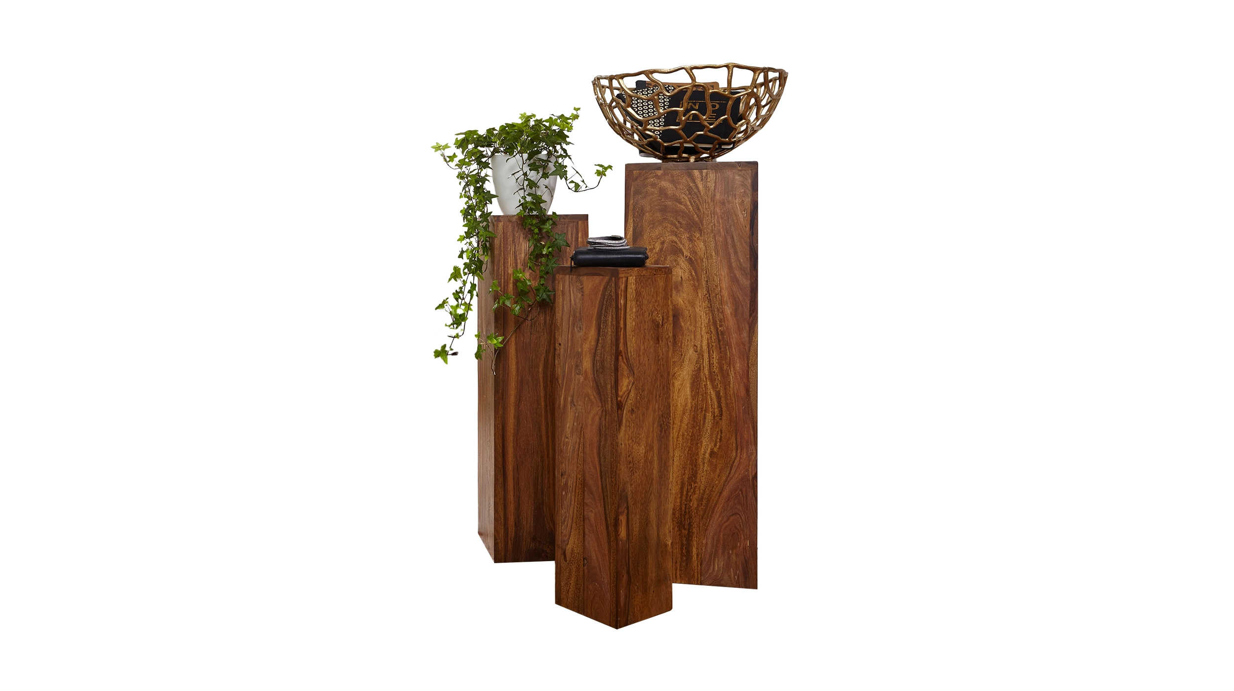 Beistelltisch 3er-Set Sheesham Massivholz gebeizt - 25 x 25 cm - SOFIE