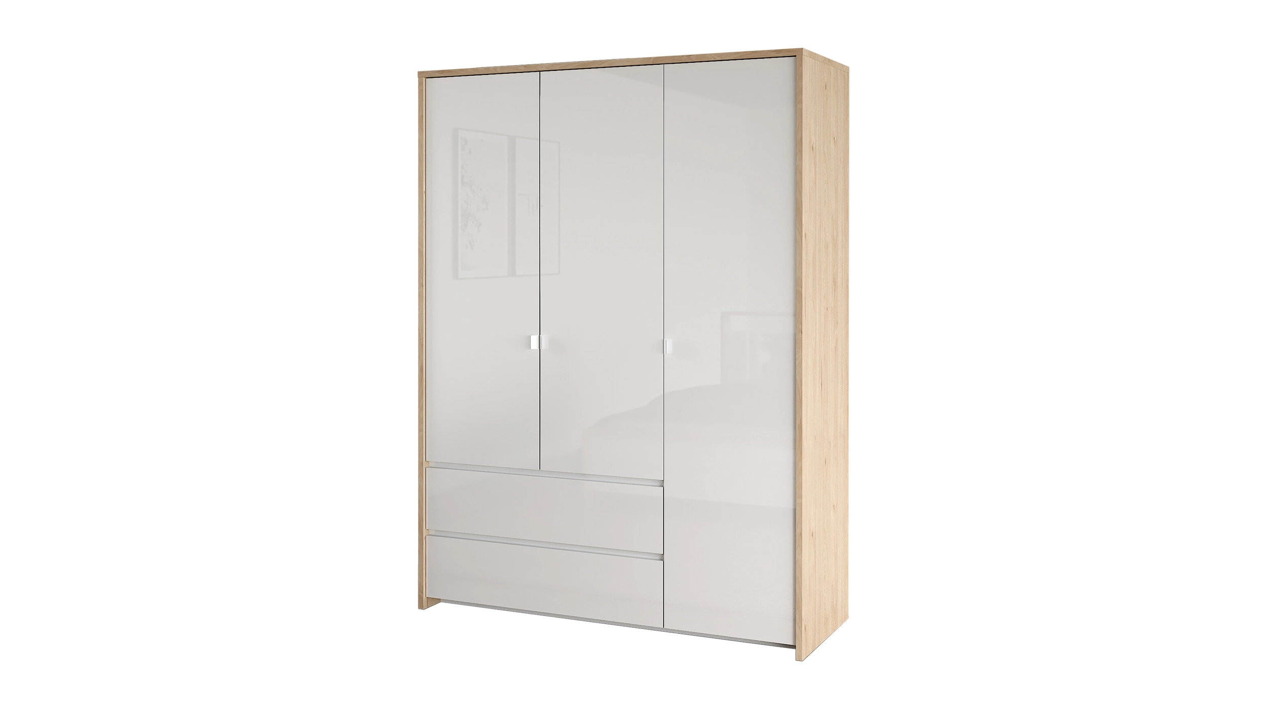 Kleiderschrank 149 cm weiß hochglanz - Jackson Hickory 3-türig - NEXT