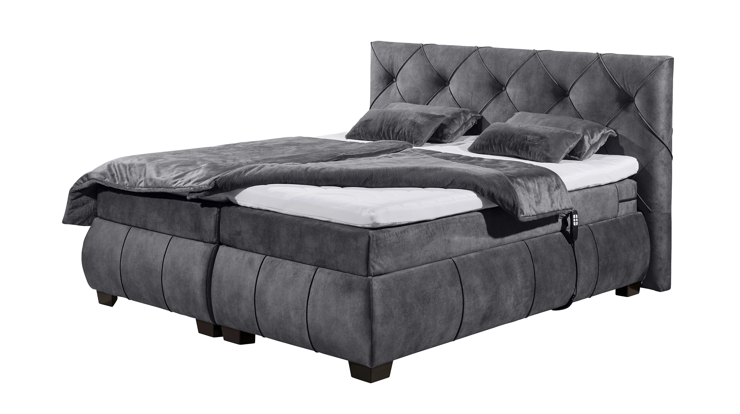 Boxspringbett 180 x 200 cm anthrazit Samt - elektrisch - SANUR