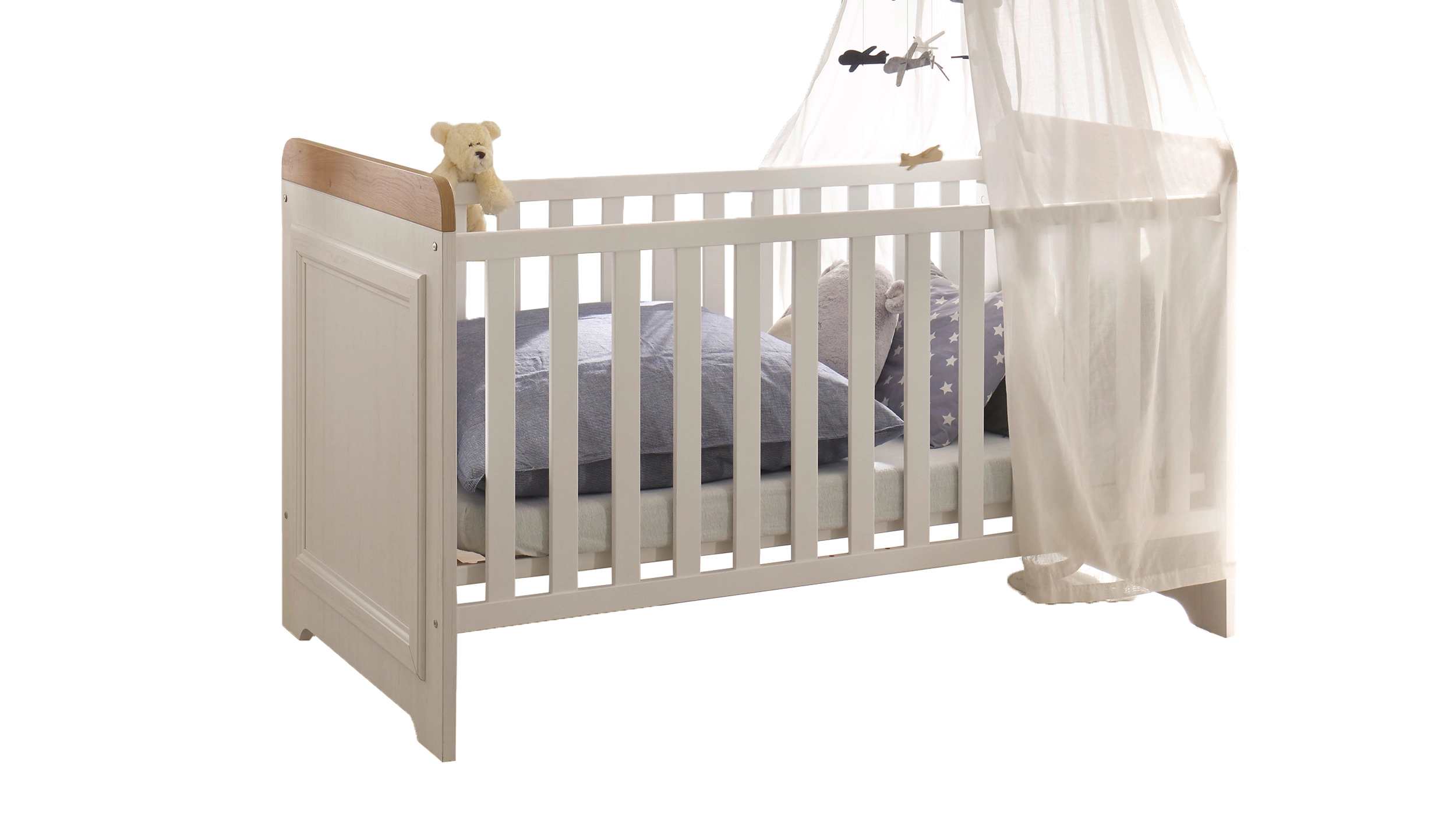 Kinderbett Babybett 70 x 140 cm weiß Anderson Pinie - JASMIN