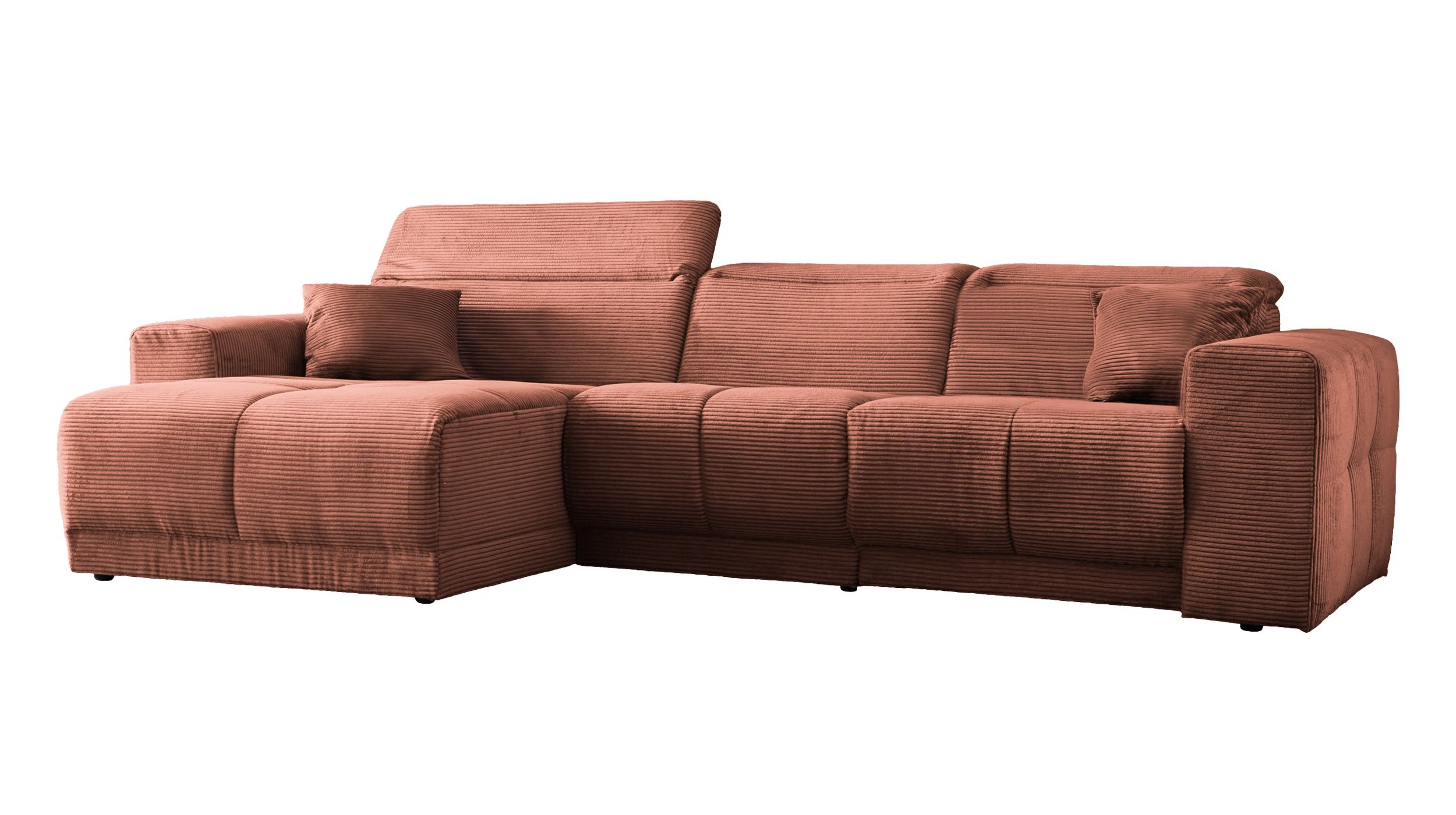 Ecksofa Cord rost 302 x 167 cm mit Relaxfunktion - OT links - TONI
