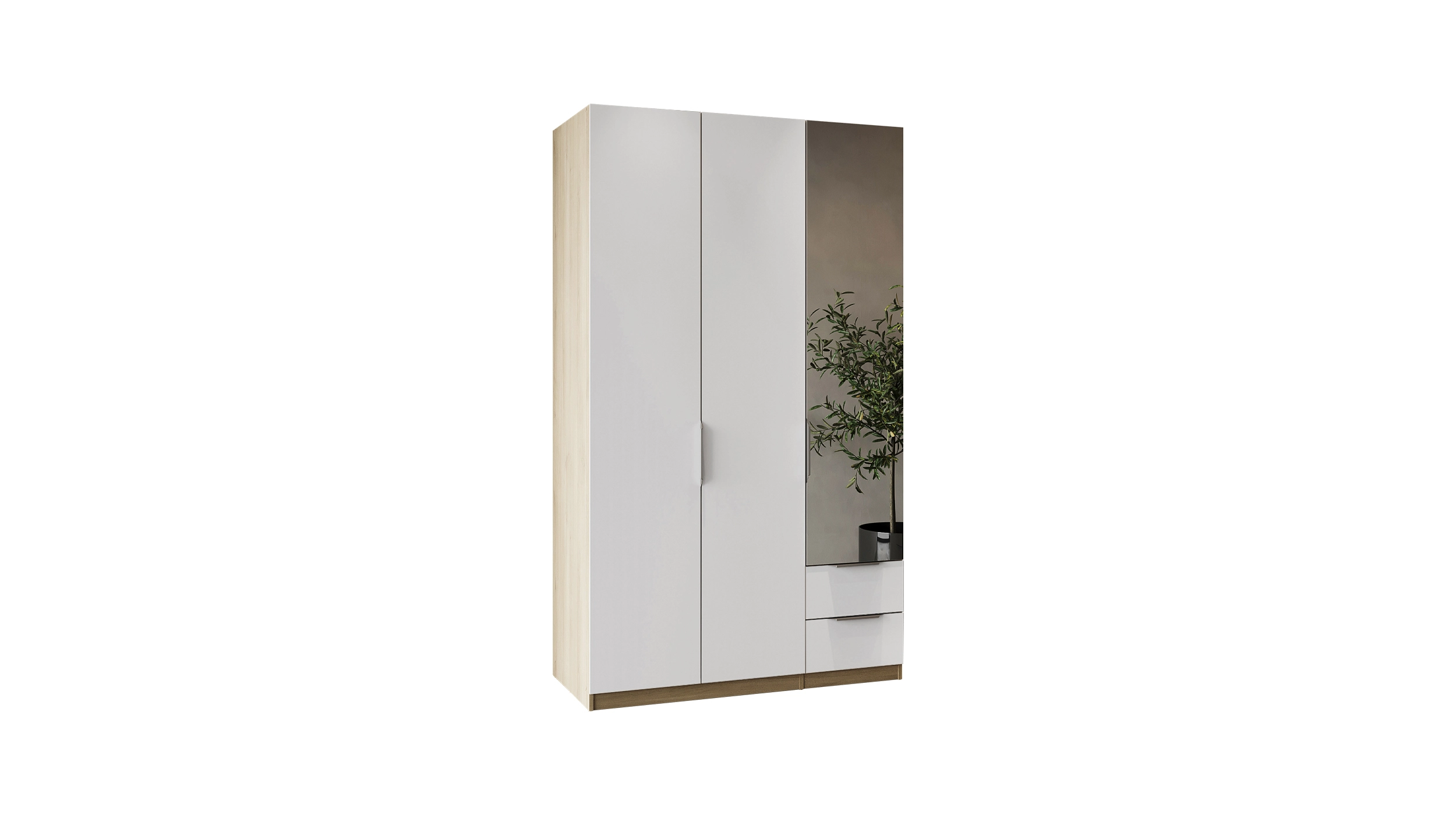 Kleiderschrank mit Spiegel 120 cm weiß - Eiche - 3-türig - GHOST
