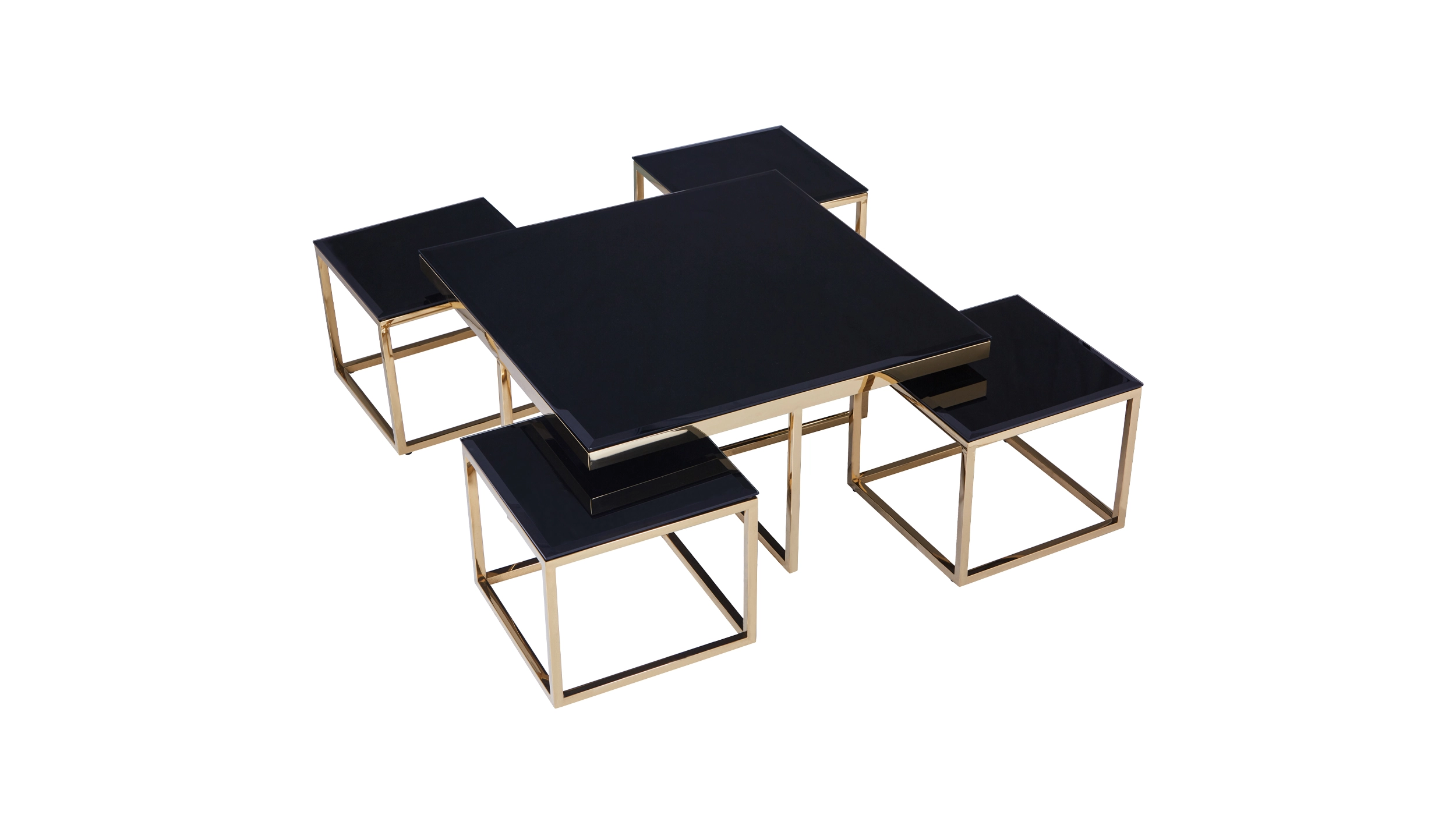 Couchtisch 5er-Set Glas schwarz - 90 x 90 cm - BIANCI