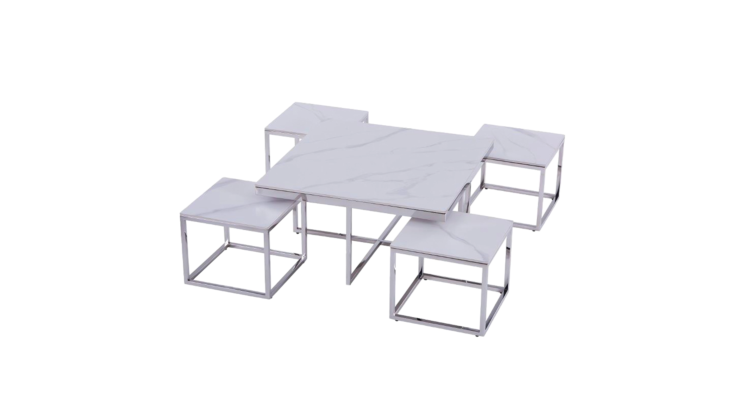 Couchtisch 5er-Set Marmoroptik - weiß - 90 x 90 cm - BIANCI