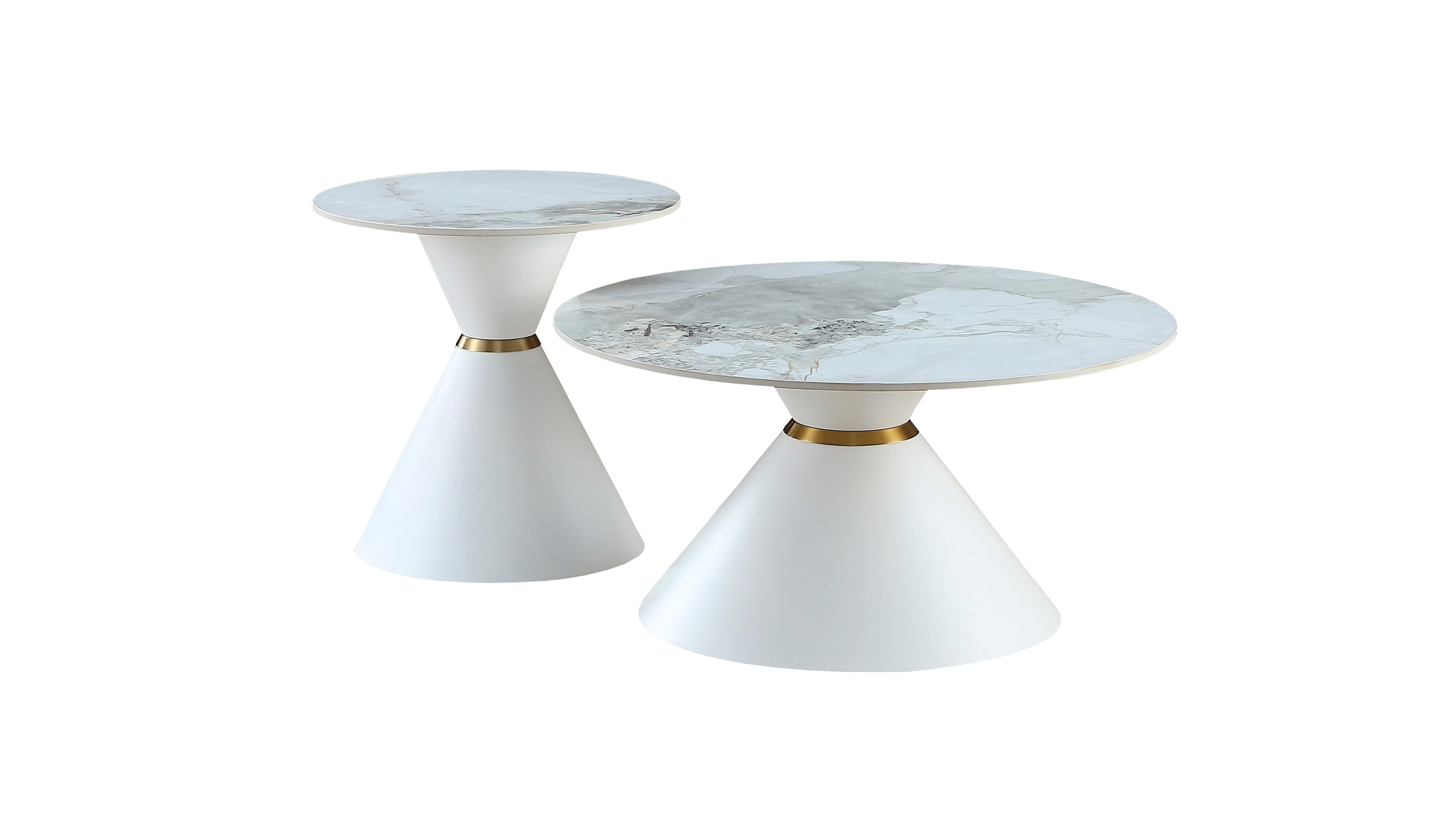 Couchtisch 2er-Set Marmoroptik weiß hochglanz - 80 cm - 60 cm - BASILA