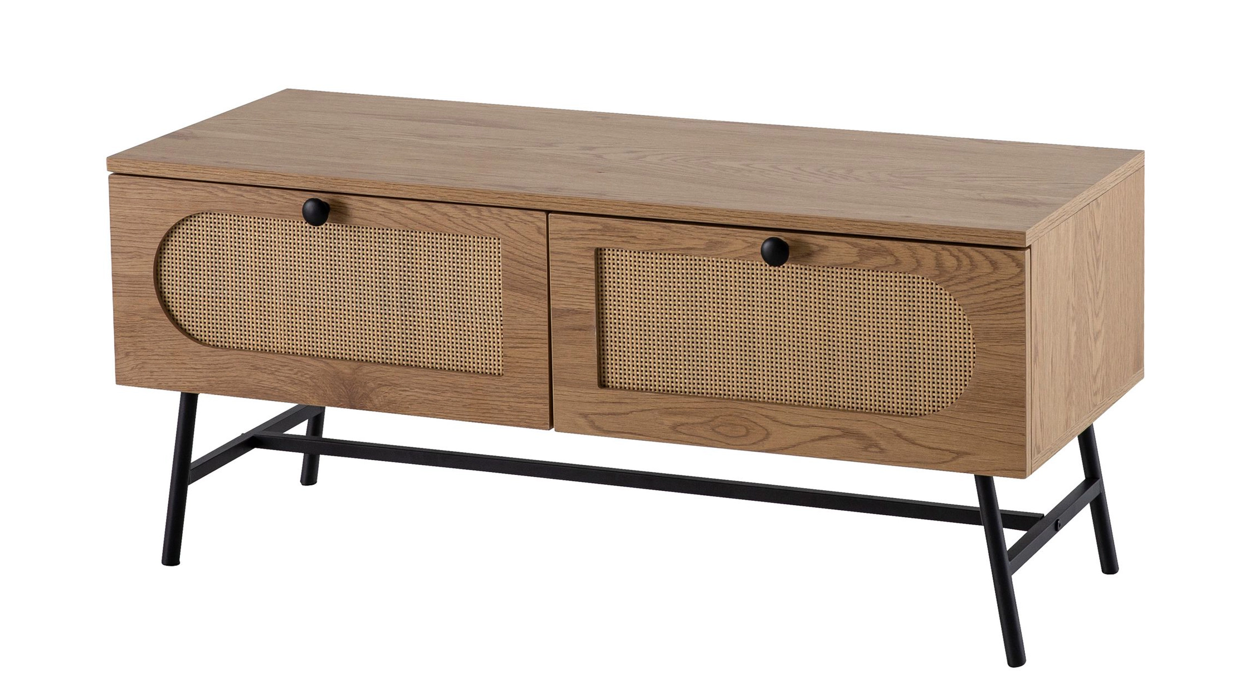 TV - Lowboard Eiche Holzdekor - Polyrattan 100 cm - RATVAN