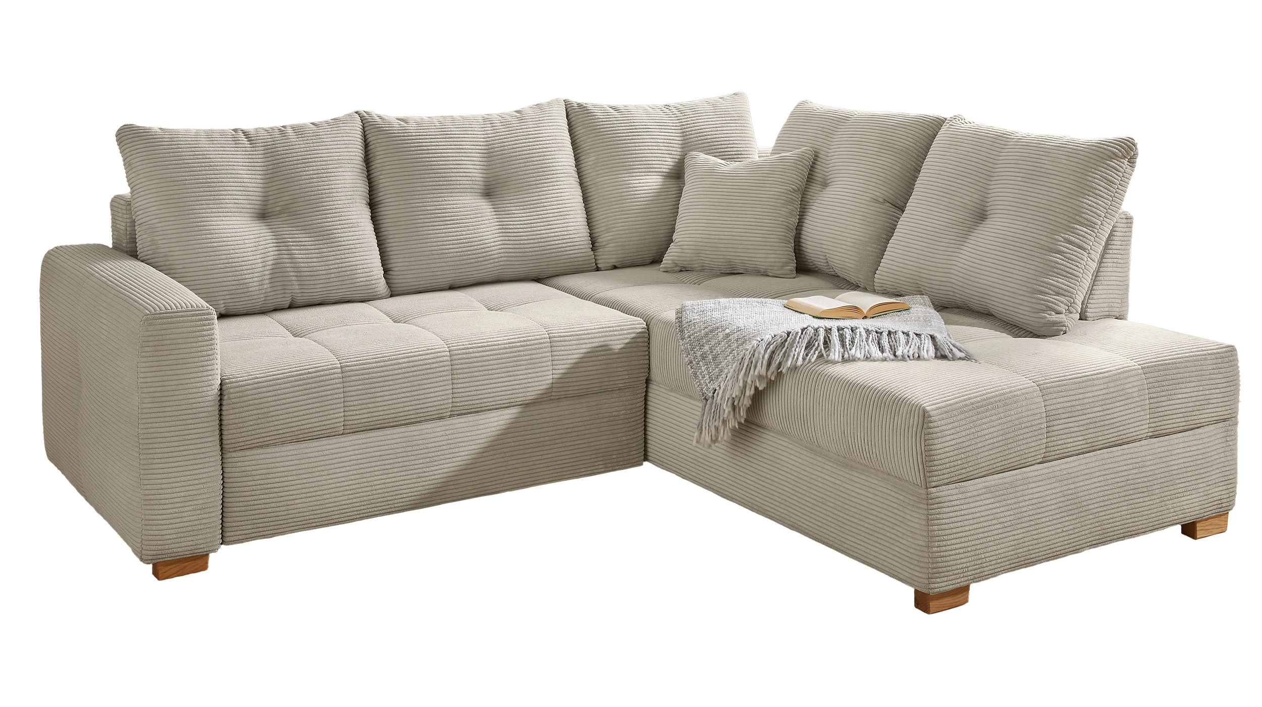 Ecksofa Cord grau - Schlaffunktion Bettkasten 228 cm - HEIDELBERG