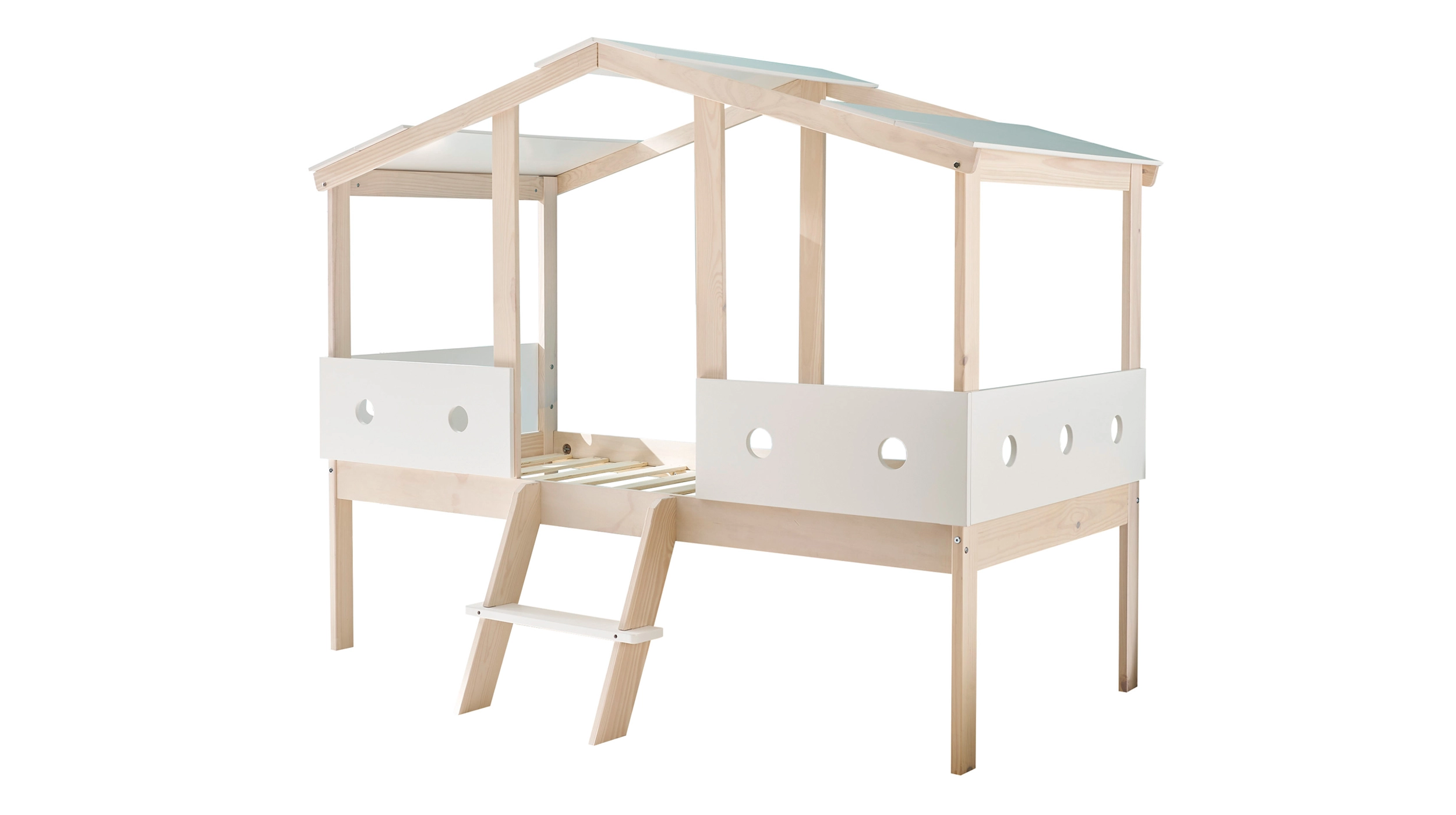 Hochbett 90 x 200 cm weiß - Kiefer massiv - Kinderbett - CORTINO