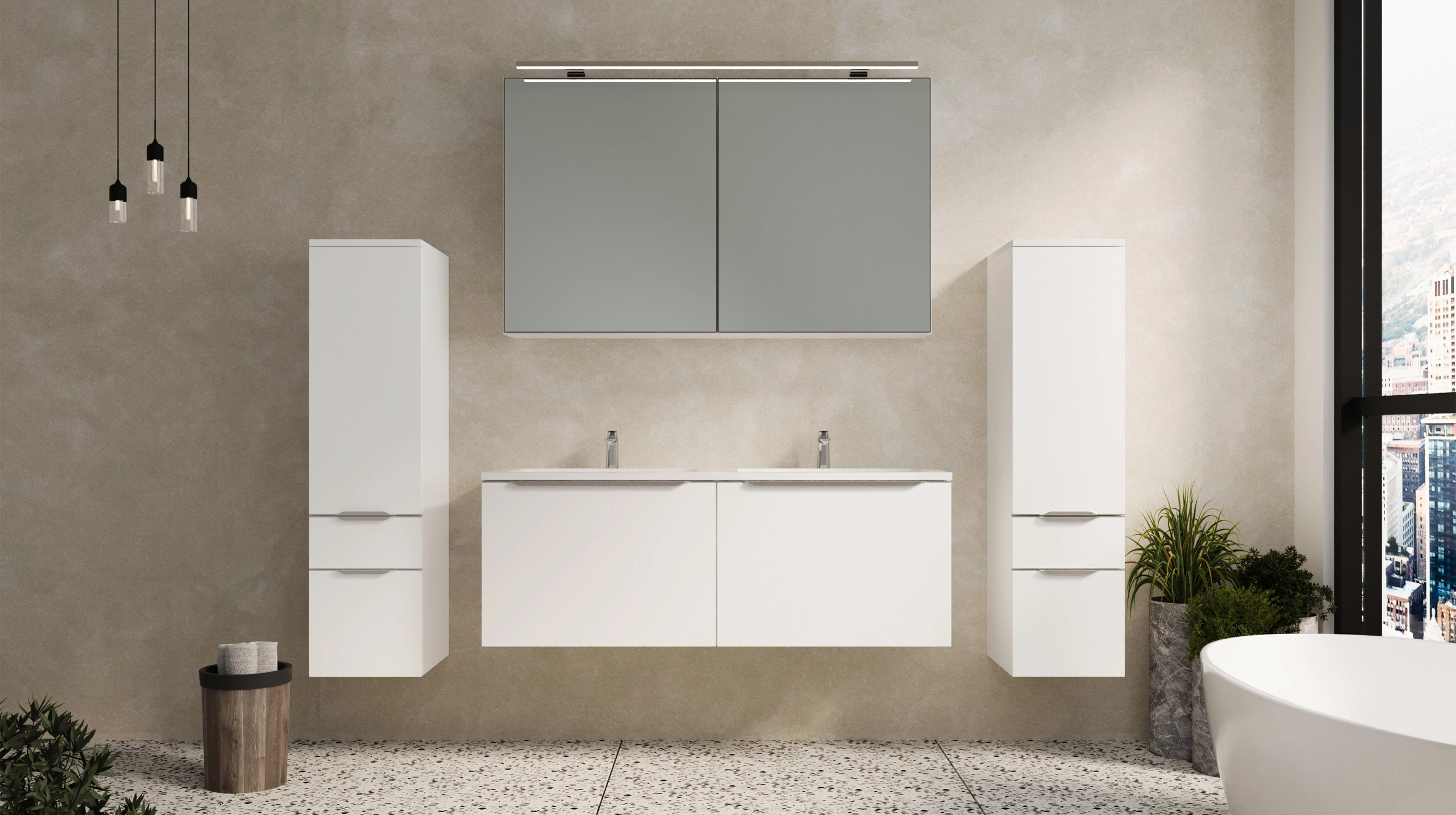 Badmöbel-Set weiß matt - 4 Teile - Waschtisch 121 cm - SANTANA