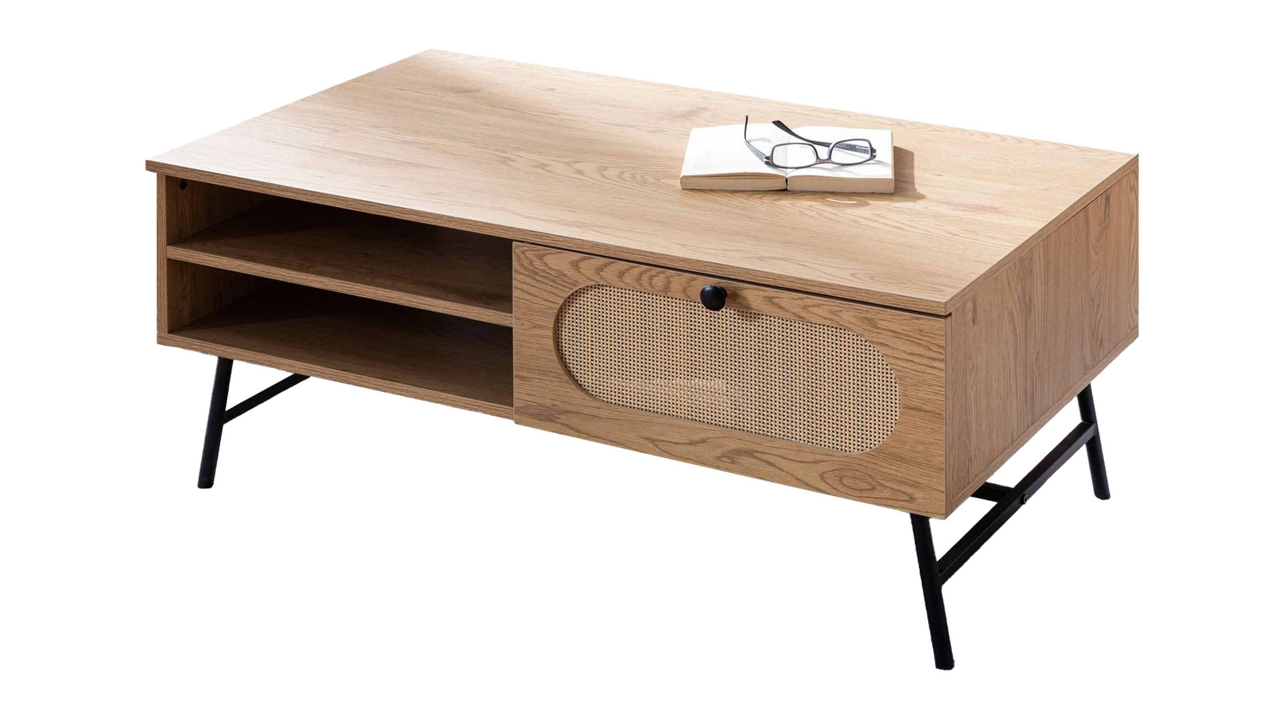 Couchtisch mit Schublade Eiche Holzdekor - Polyrattan 100 x 60 cm - RATVAN